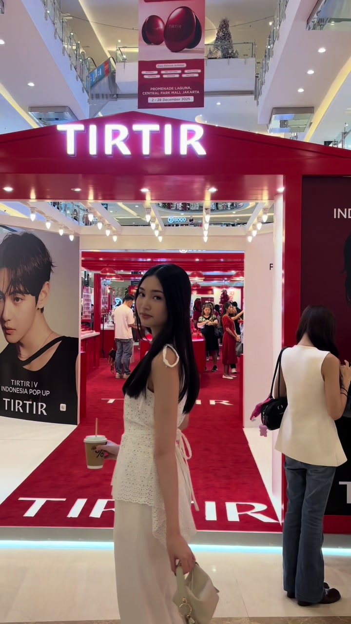 TikTok post by @hanami.wang for TIRTIR. Caption reads: Come with me to @TIRTIR INDONESIA 's pop up store....