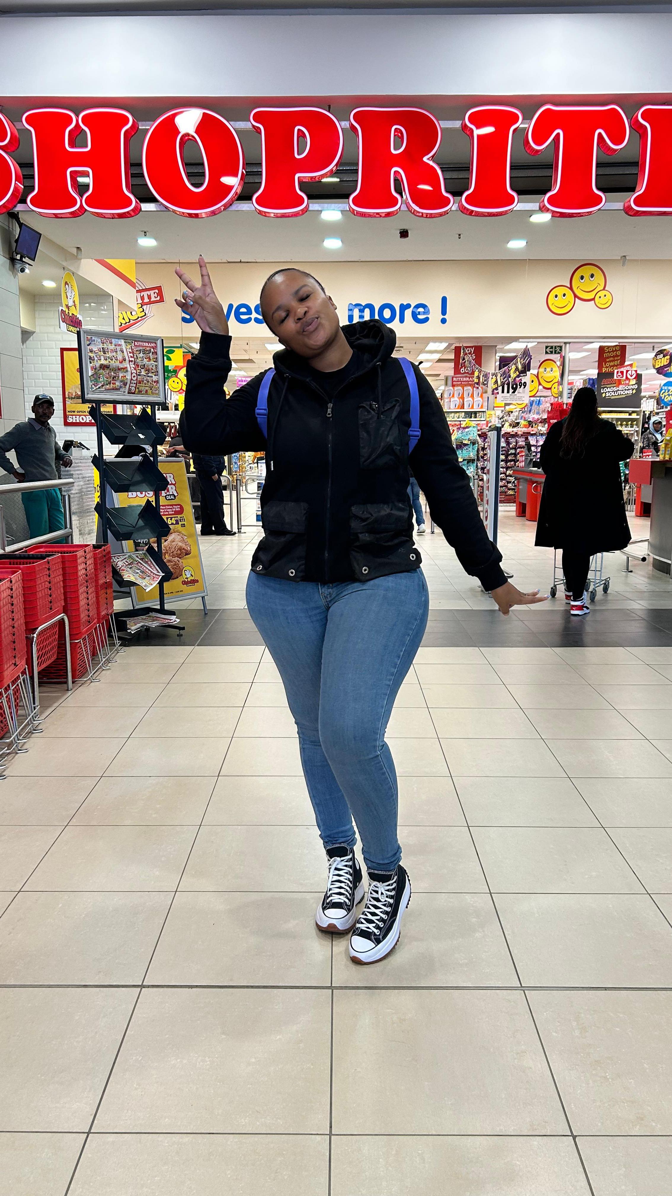 Instagram post by @kaonemodimo for ShopRite. Caption reads: Just stocked up on my go-to body cream at....