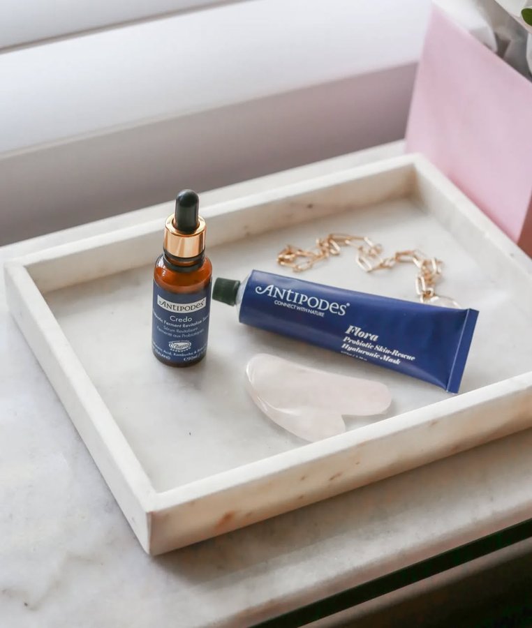 Instagram post by @stylishjournal for Antipodes Skincare. Caption reads: [...] a divine skin treat,....