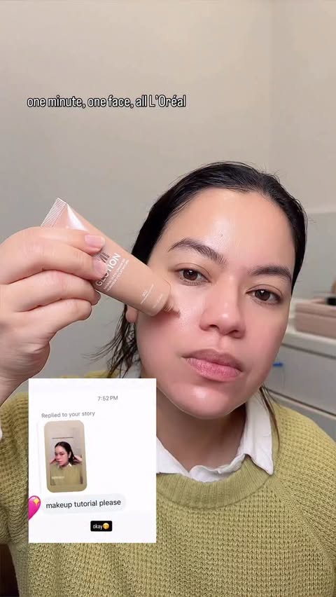 Instagram post by an influencer for L'Oréal Paris. Caption reads: One minute. One face. All L’Oréal. Simple makeup....