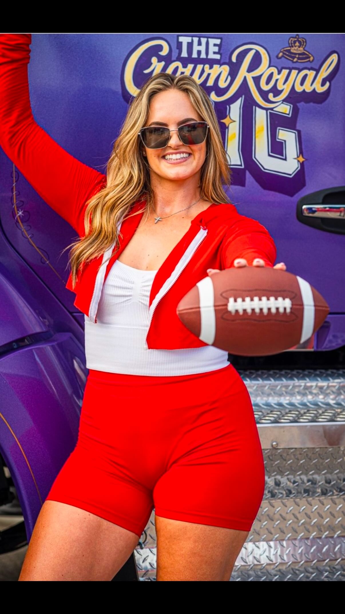 Instagram post by @jennabandy21 for Crown Royal. Caption reads: #crownroyalpartner Tailgating with Crown Royal....