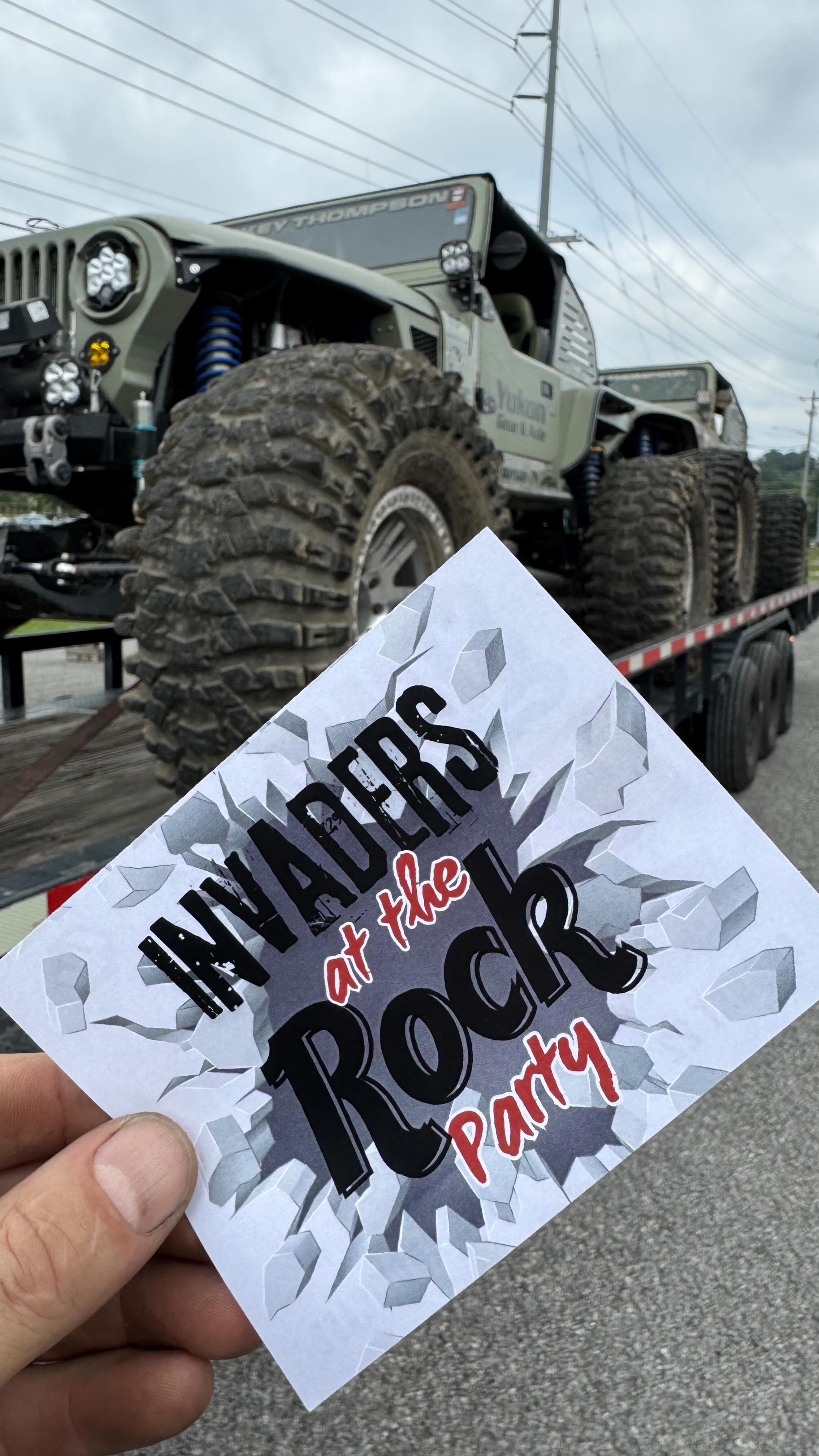 Instagram post by @grdloc for MickeyThompsonTires. Caption reads: @greatsmokymtnjeepinvasion is here! We brought....