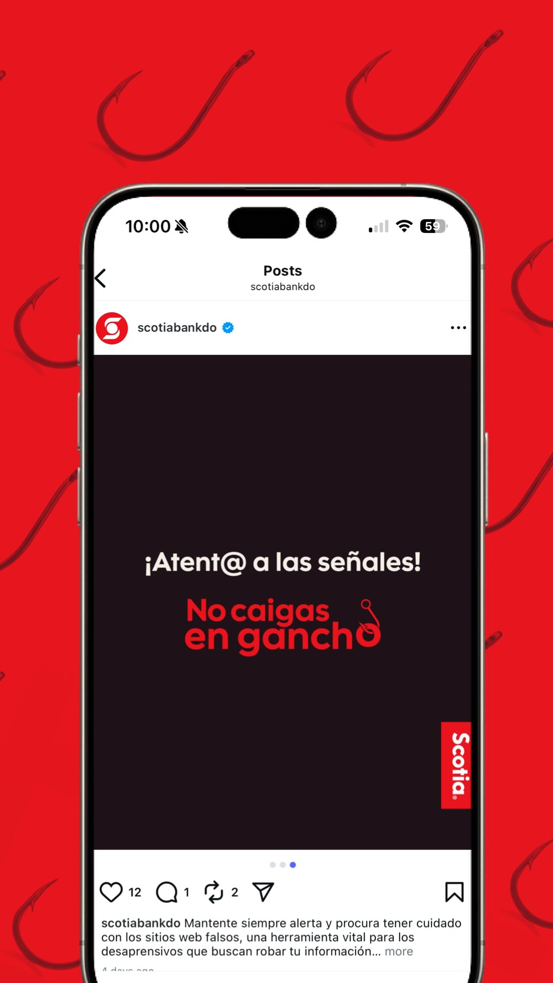 Instagram post by @mrpichon for Scotiabank. Caption reads: SI ALGUIEN VIO ALGO EXTRAÑO QUE ME AVISE....