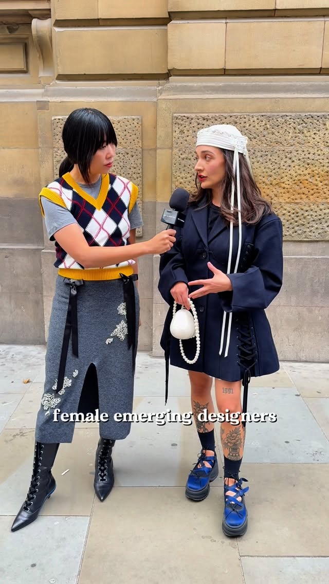 Instagram post by @susiebubble for NET-A-PORTER. Caption reads: London Fashion Week with @netaporter, mic in hand,....