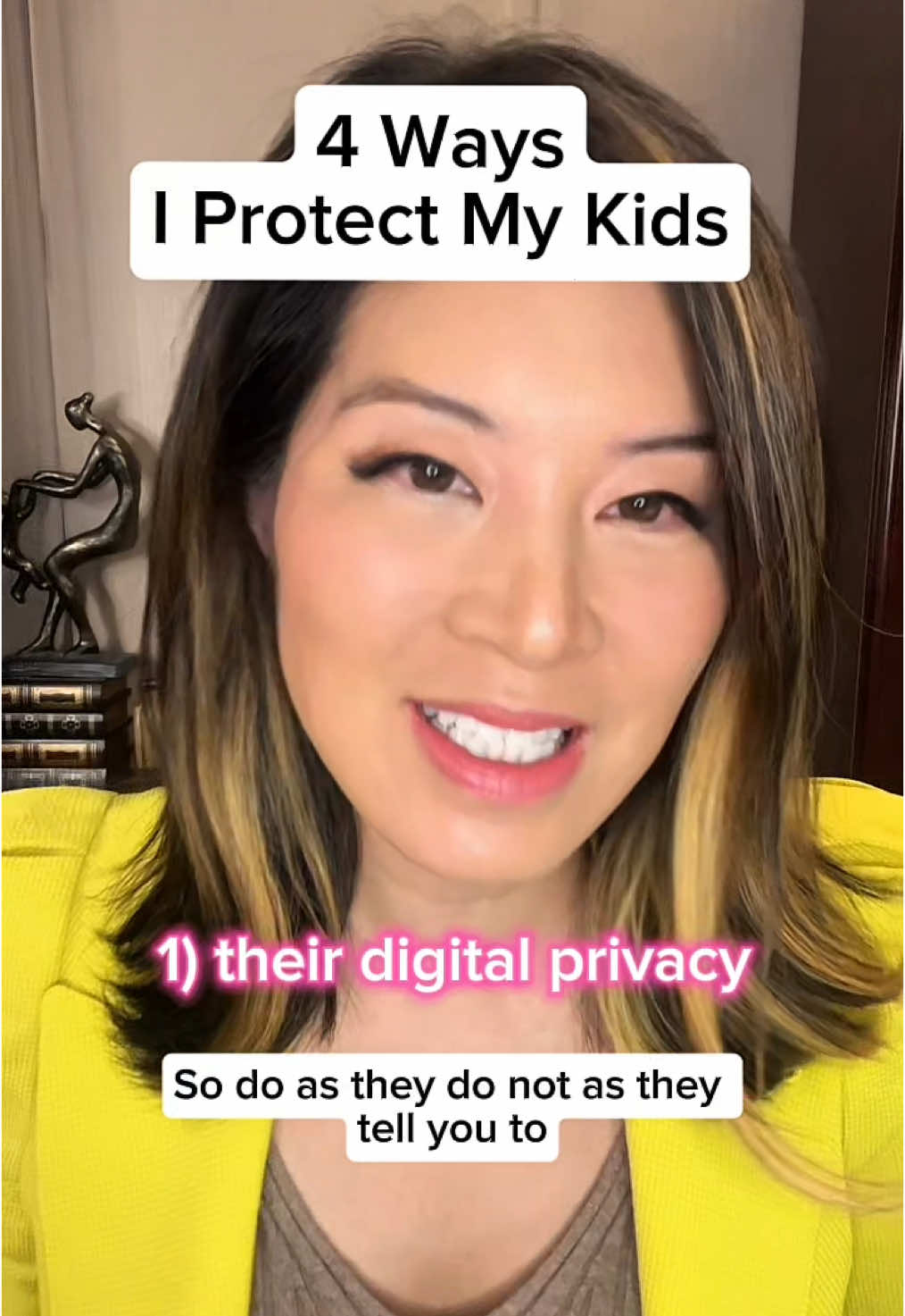 TikTok post by @thelawyerangela for DeleteMe. Caption reads: Protect yourself and your kids 👆🏻with l1nk in....