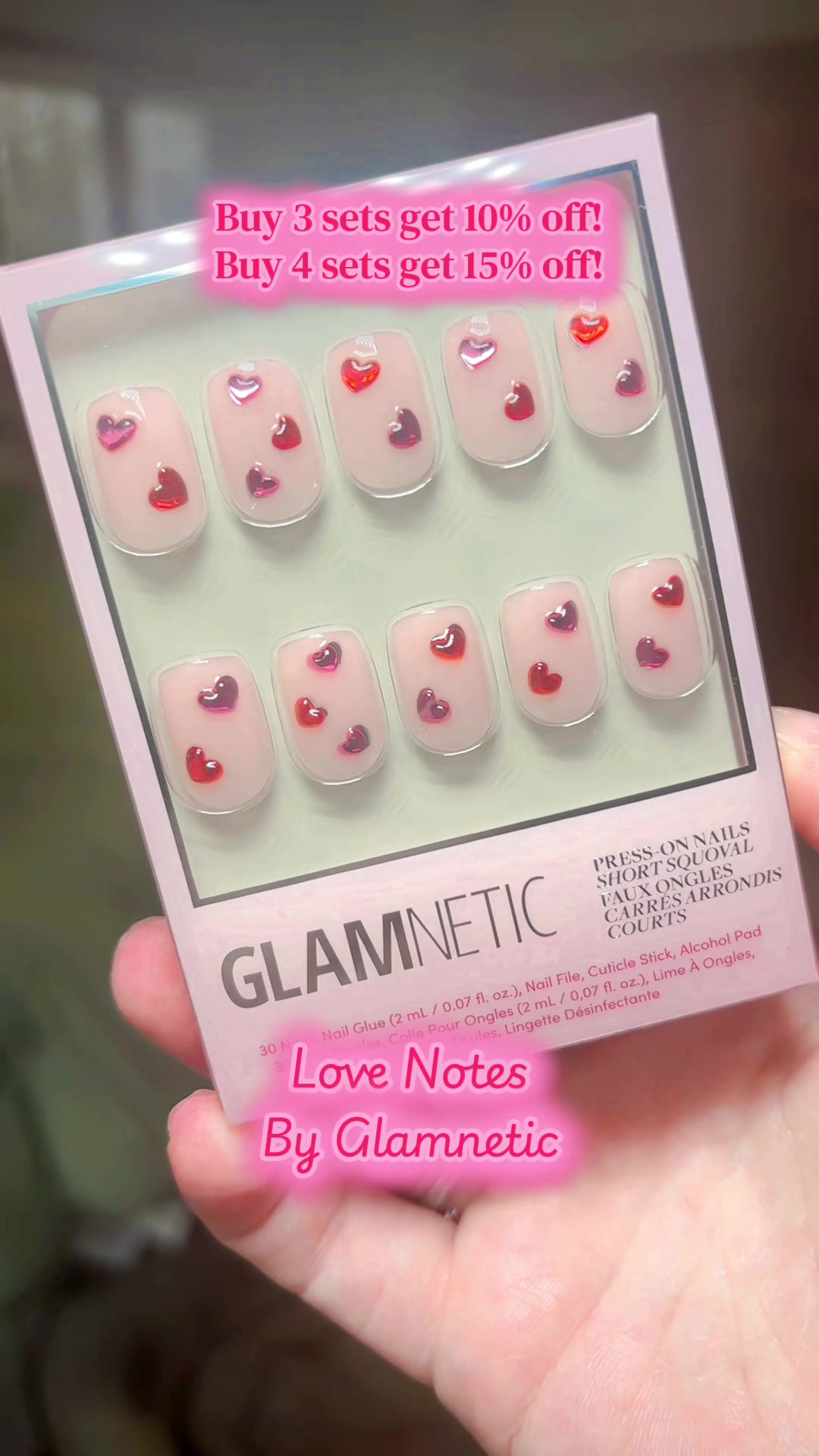 TikTok post by @samanthast.pierre for Glamnetic. Caption reads: [...] no words 😍 Love Notes by @Glamnetic is now....