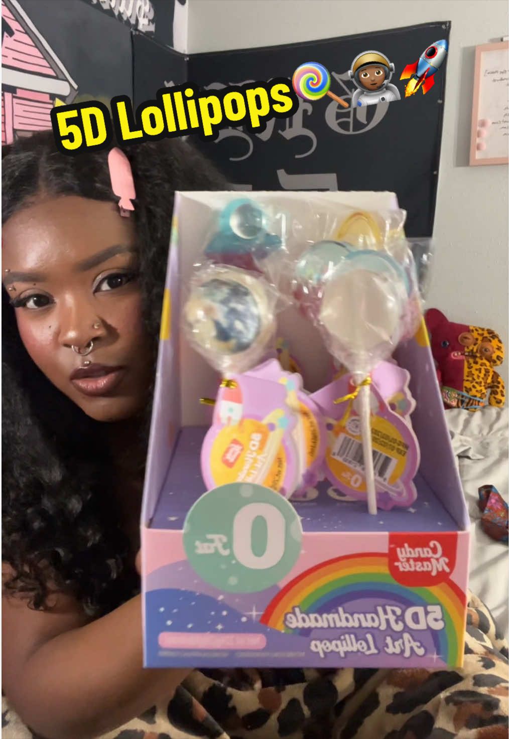 TikTok post by @rayjaythemua for Happy Global Choice. Caption reads: @HAPPY GLOBAL CHOICE candy master 5D lollipops....