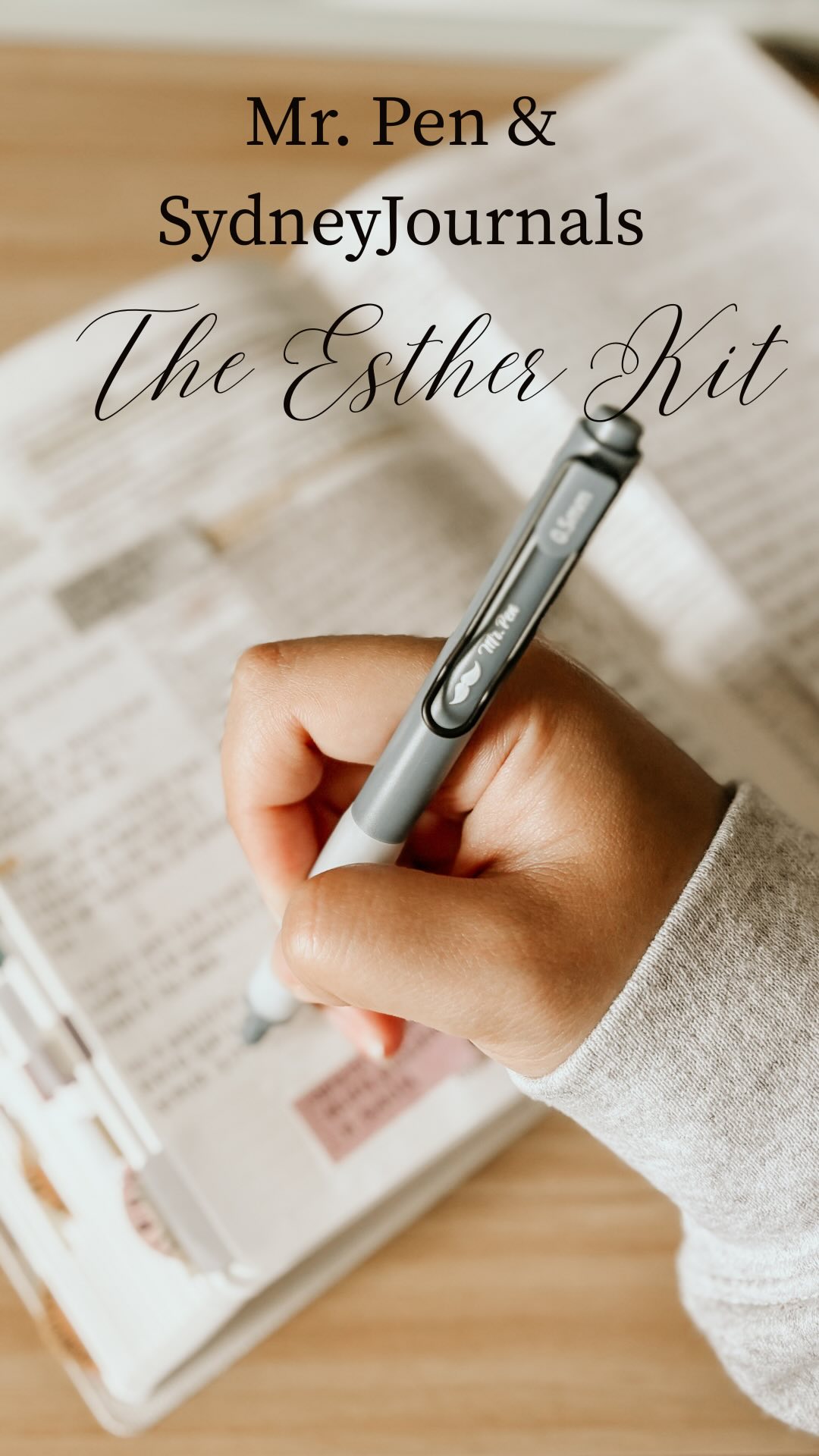 Instagram post by @sydneyyjournals for Mr. Pen. Caption reads: ✨ Introducing the Mr. Pen Esther Kit, created in....