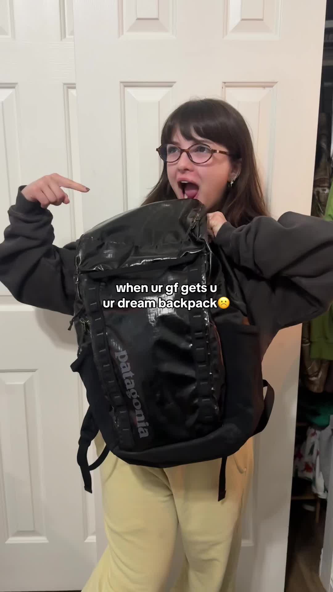 TikTok post by @jaydenrono_ for Patagonia. Caption reads: ty gf ty @Patagonia #backpack #mountains and shi .