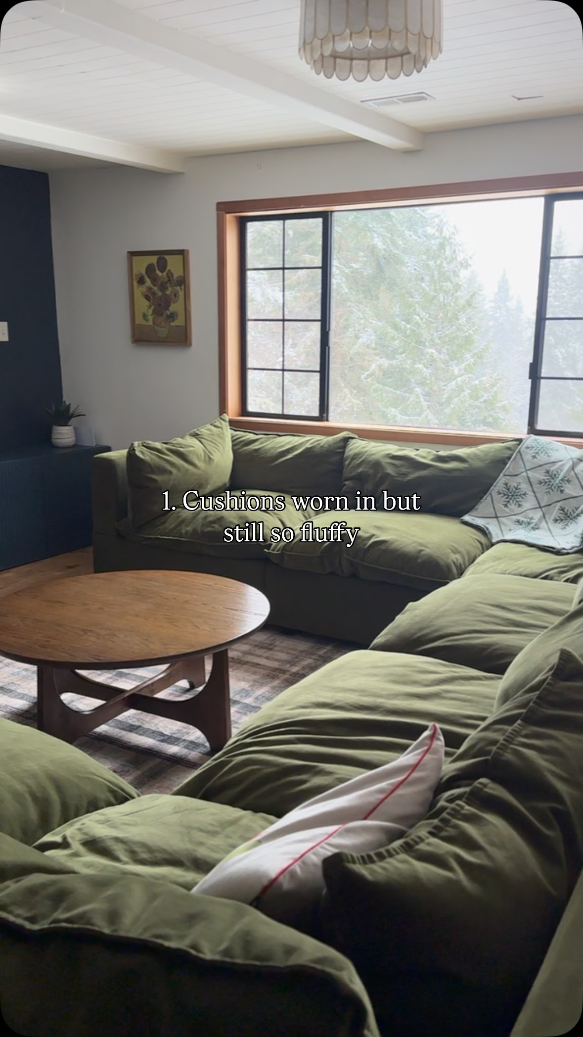 Instagram post by @north_cascades_haven for Albany Park. Caption reads: 1 year review of our Albany Park Kova sofa at our....