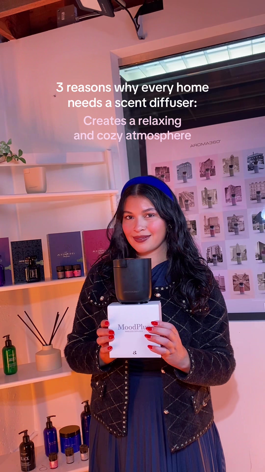TikTok post by @anapaulamedia for Aroma360. Caption reads: [...] your space into a luxury experience ✨....