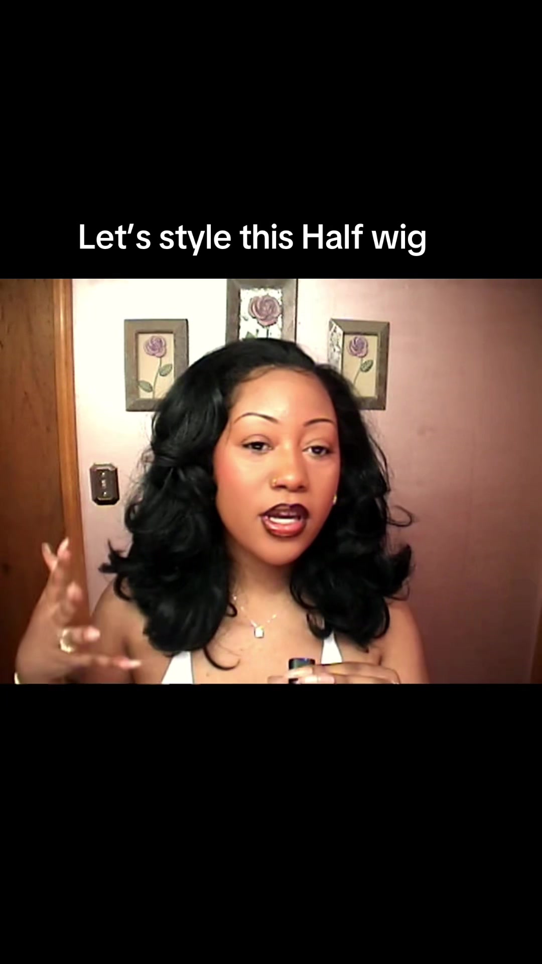 TikTok post by @vhshortie for Outre. Caption reads: Poppy Half Wig from @outre #halfwig #outrehalfwig....