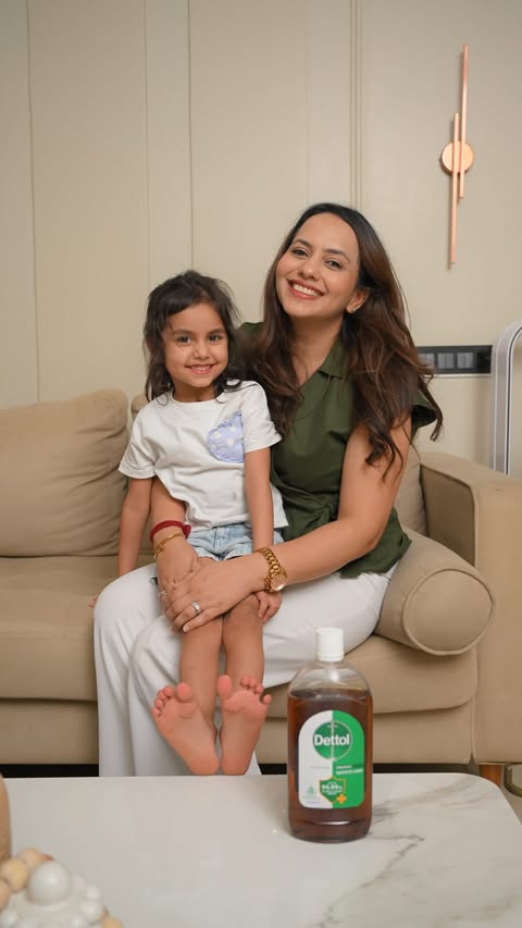 Instagram post by @shagunsharmaofficially for Dettol. Caption reads: [...] it’s change first! I soak her clothes in....