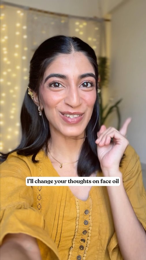 Instagram post by @_radhikajagtap for The Tribe Concepts. Caption reads: Comment ‘Gold’ for product link✨ 
.

Kumkumadi....