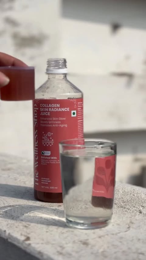 Instagram post by @gomzi_gugnani02 for The Wellness Shop. Caption reads: [...] radiance kicking in 🍓🌸 Featuring....