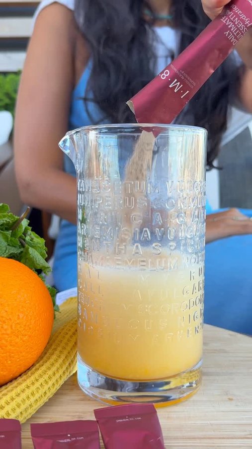 Instagram post by @chefpriyanka for IM8Health. Caption reads: [...] started drinking this daily ✨ #ad #im8....