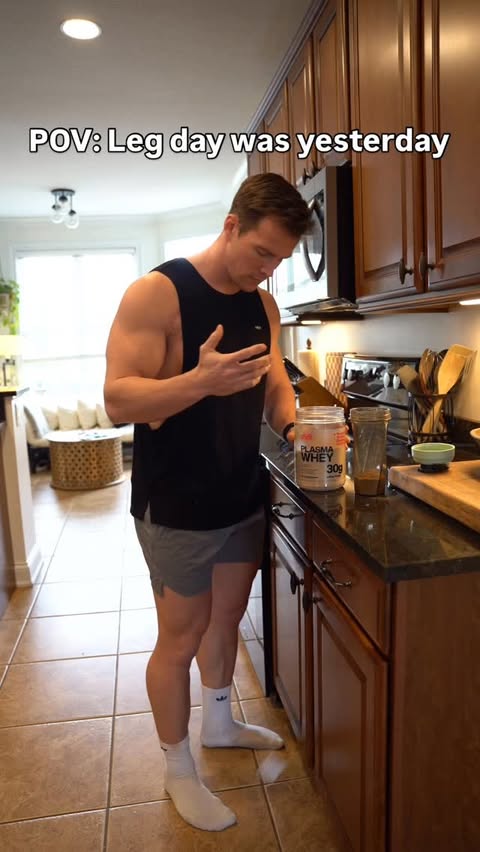 Instagram post by @michaeldean2.0 for MuscleTech. Caption reads: [...] a friend who needs to hit legs 😅 🍫....