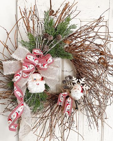 Instagram post by @davenportfarmhouse_ for Old World Christmas. Caption reads: [...] wreath using these ornaments....