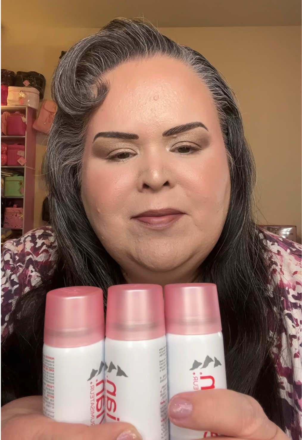 TikTok post by @sas_shyla for Evian Facial Spray USA. Caption reads: Evian On-the-Go Skin Fix Trio | Evian Facial Spray....