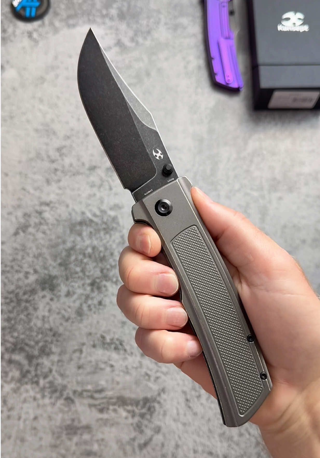 TikTok post by @sharpafedc for Kanseptknives. Caption reads: So that’s what 9 inches looks like! 😬 The Kansept....