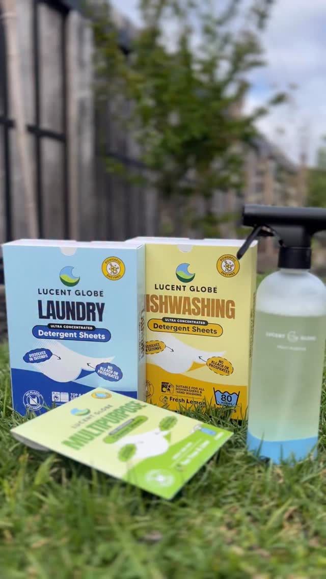 Instagram post by @littledid.sheknow for Lucent Globe. Caption reads: ✨ Eco-friendly cleaning made easy with Lucent....