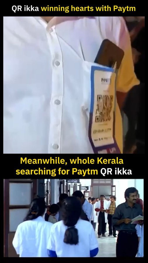 Instagram post by @thengakolamedia for Paytm. Caption reads: Varuuu namukk ee QR ikkene kandupidikaam.....