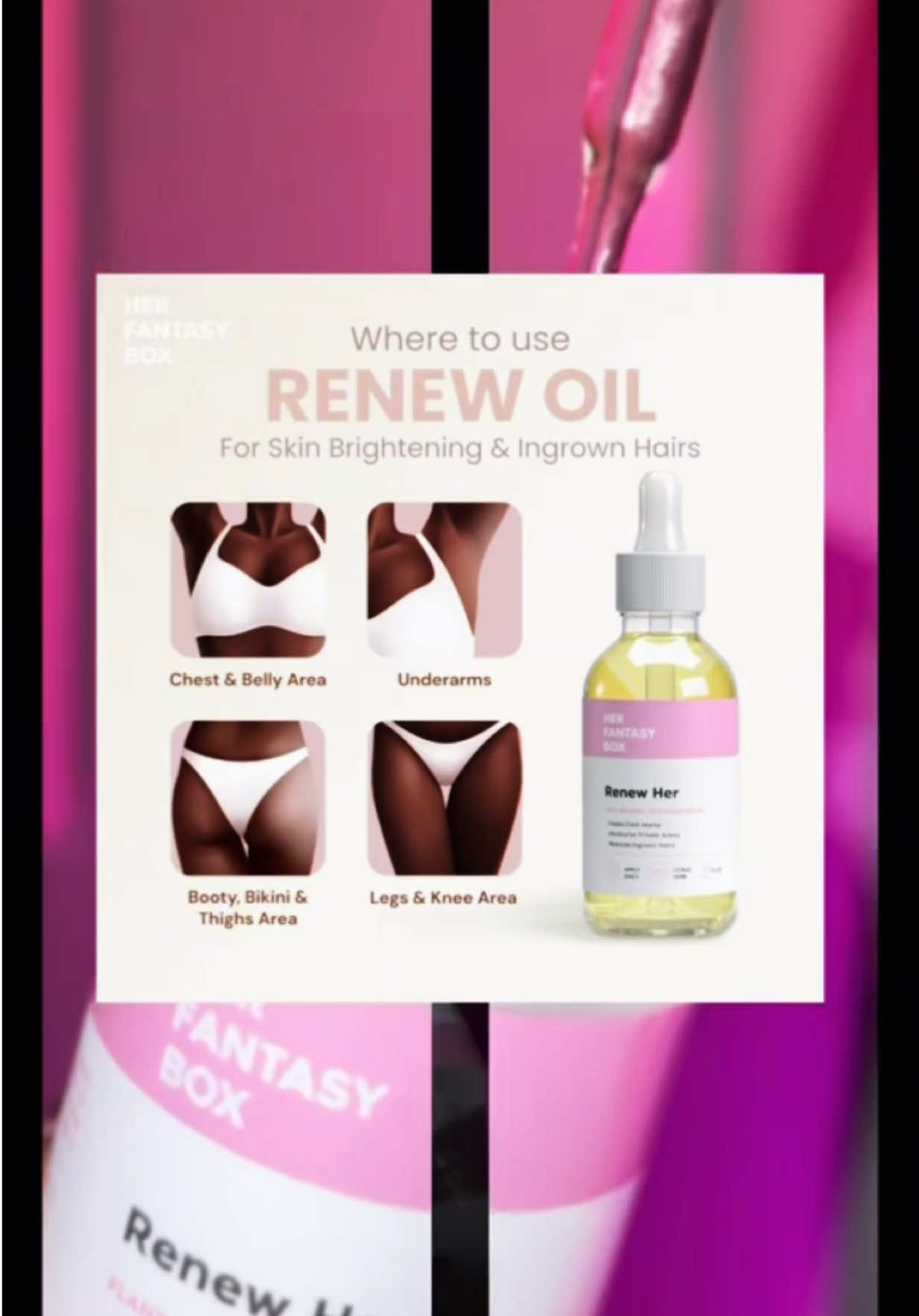 TikTok post by @xo.jadarae for Her Fantasy Box. Caption reads: [...] love with The Renew Her Oil from @Her....