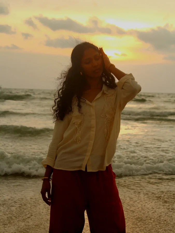 Instagram post by @vikshitha_v for Westside Stores. Caption reads: 🐚🦐
.
.
Fit: @westsidestores.