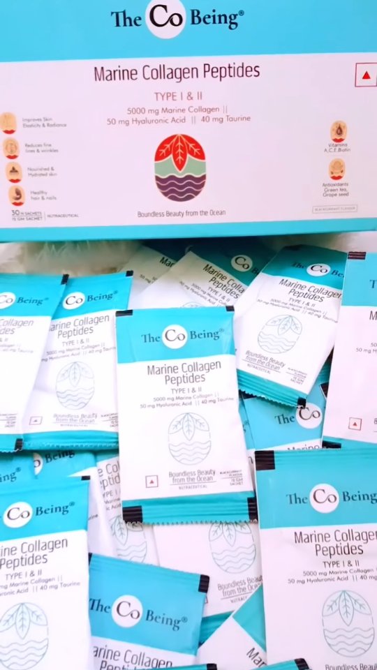 Instagram post by @beauty_n_shy for The Co Being. Caption reads: Add Co-Being’s Marine Collagen to your routine and....