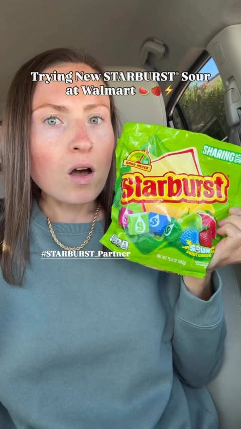 Instagram post by @morganchomps for SheSpeaks. Caption reads: #STARBURST_Partner As a life-long sour candy fan,....