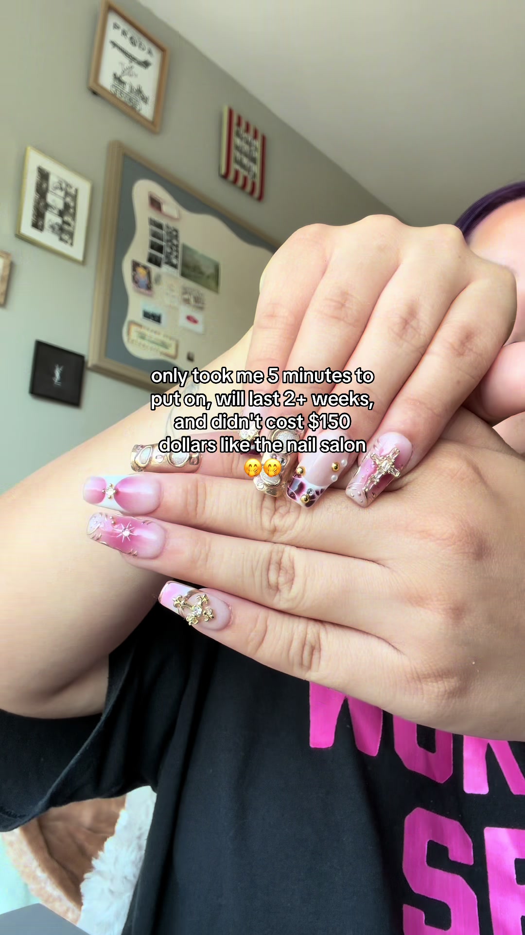 TikTok post by @mellielovesshopping for Nailvesta. Caption reads: actually obsessed with @NailVesta nails <3....