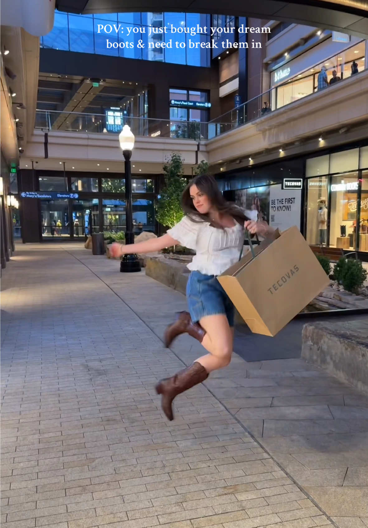 TikTok post by @summerrosejackson for Tecovas. Caption reads: [...] to shop. Should I give away a pair of....