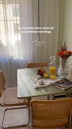 Instagram post by @stinza for Jotex. Caption reads: So fun to have @jotex.se kitchen & dining products....