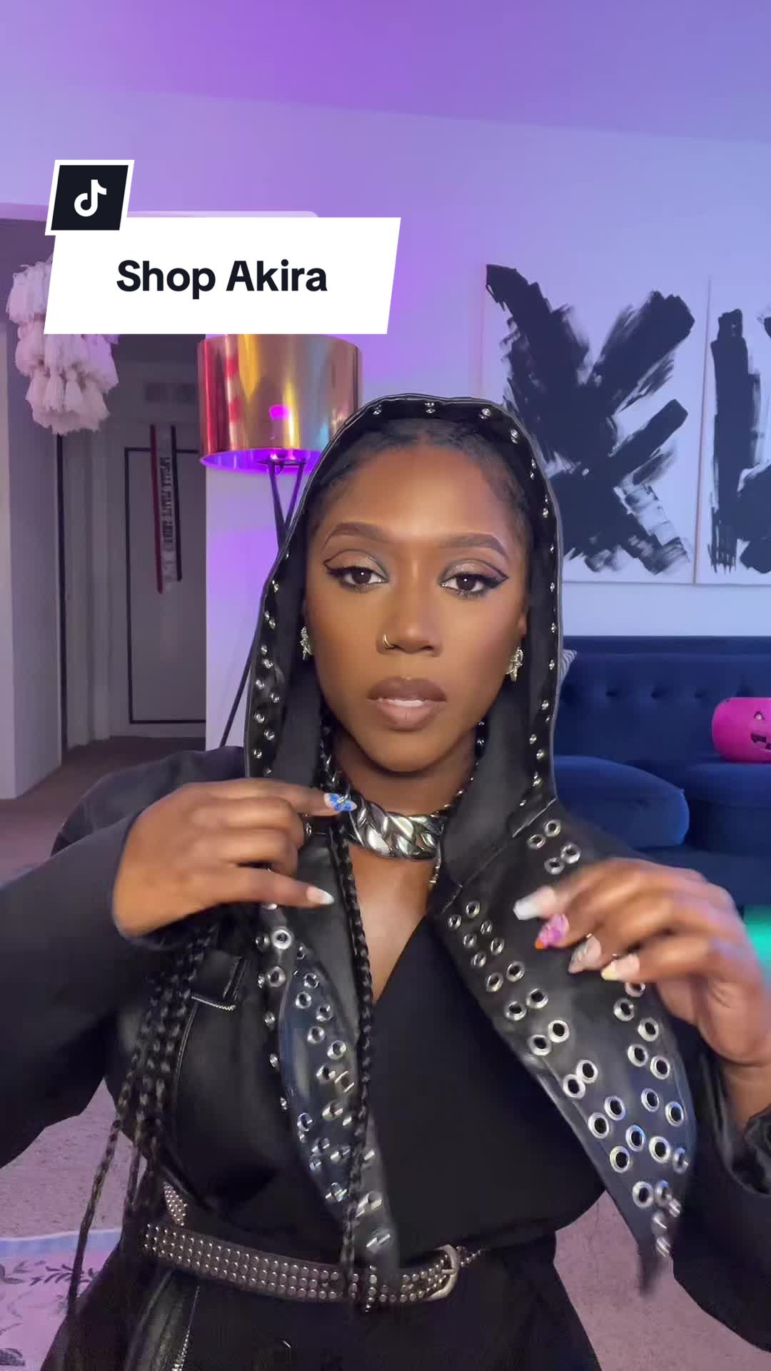 TikTok post by @tiffanyshops for ShopAKIRA. Caption reads: @AKIRA #shopakira #whattowear #accessories .