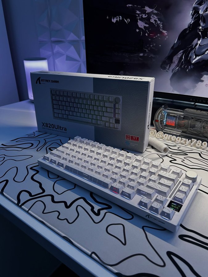 Instagram post by @gregzy.setup for Attack Shark. Caption reads: [...] Collaboration and a huge thank you to....