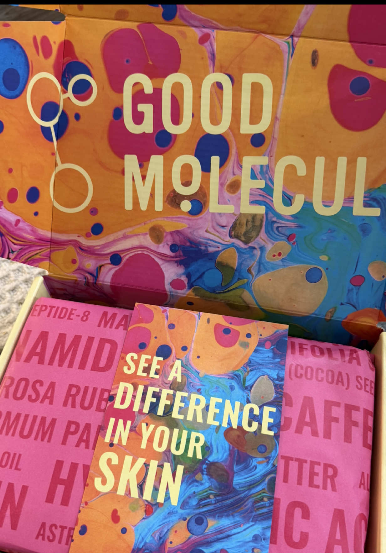 TikTok post by @angelassthetics for Good Molecules. Caption reads: feeling so beyond grateful because i just received....