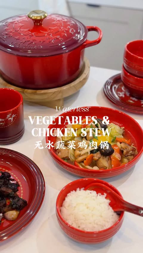 Instagram post by @mendy.tan for Le Creuset. Caption reads: [...] its own. Cooking and serving with the....