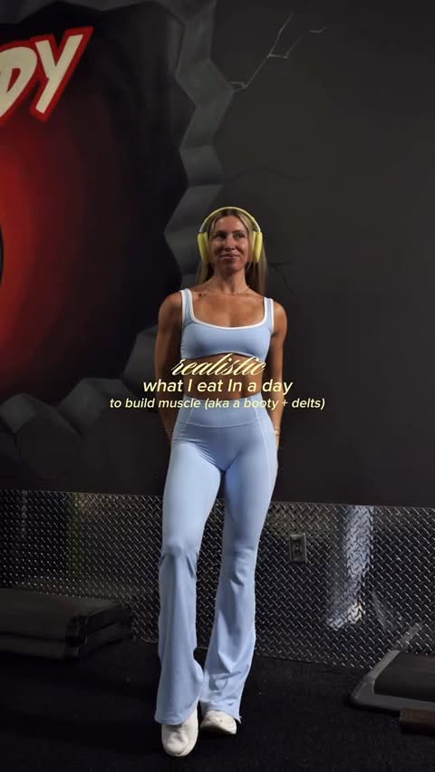 Instagram post by @kayymrose for YoungLA. Caption reads: Realistic what I eat in a day to build muscle, aka....