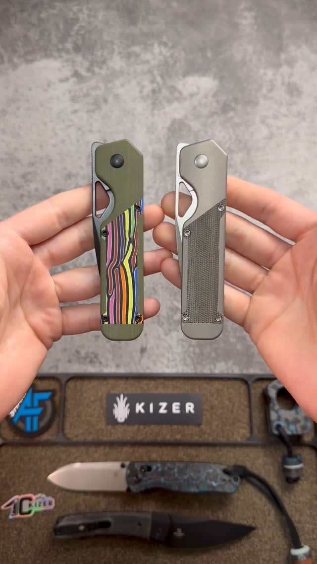 Instagram post by @sharpafedc for Kizer Knives. Caption reads: [...] Nitro V steel. @kizer_edc @kizer_co....