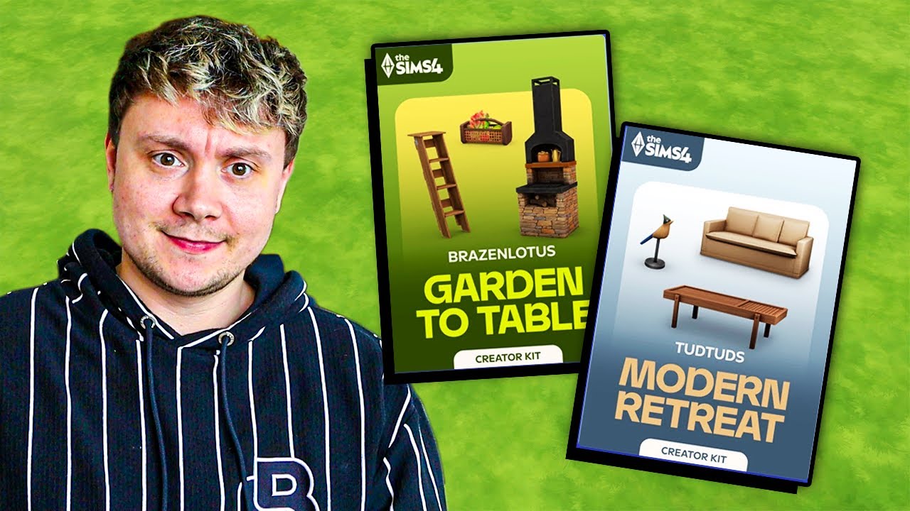 YouTube post by @SatchOnSims for Instant Gaming. Caption reads: Two new Kits released for The Sims 4....