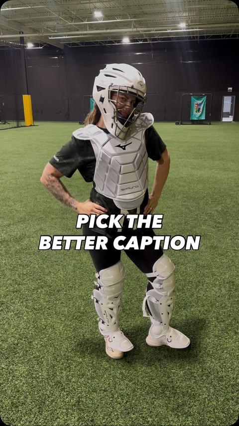 Instagram post by @nataliewideman for Mizuno USA. Caption reads: PICK THE BETTER CAPTION 👇🏼 (credit to ChatGPT....