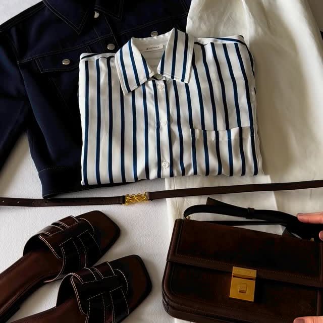 Instagram post by @julia_simple_styling for LilySilk. Caption reads: Two ways of styling a striped silk shirt with....