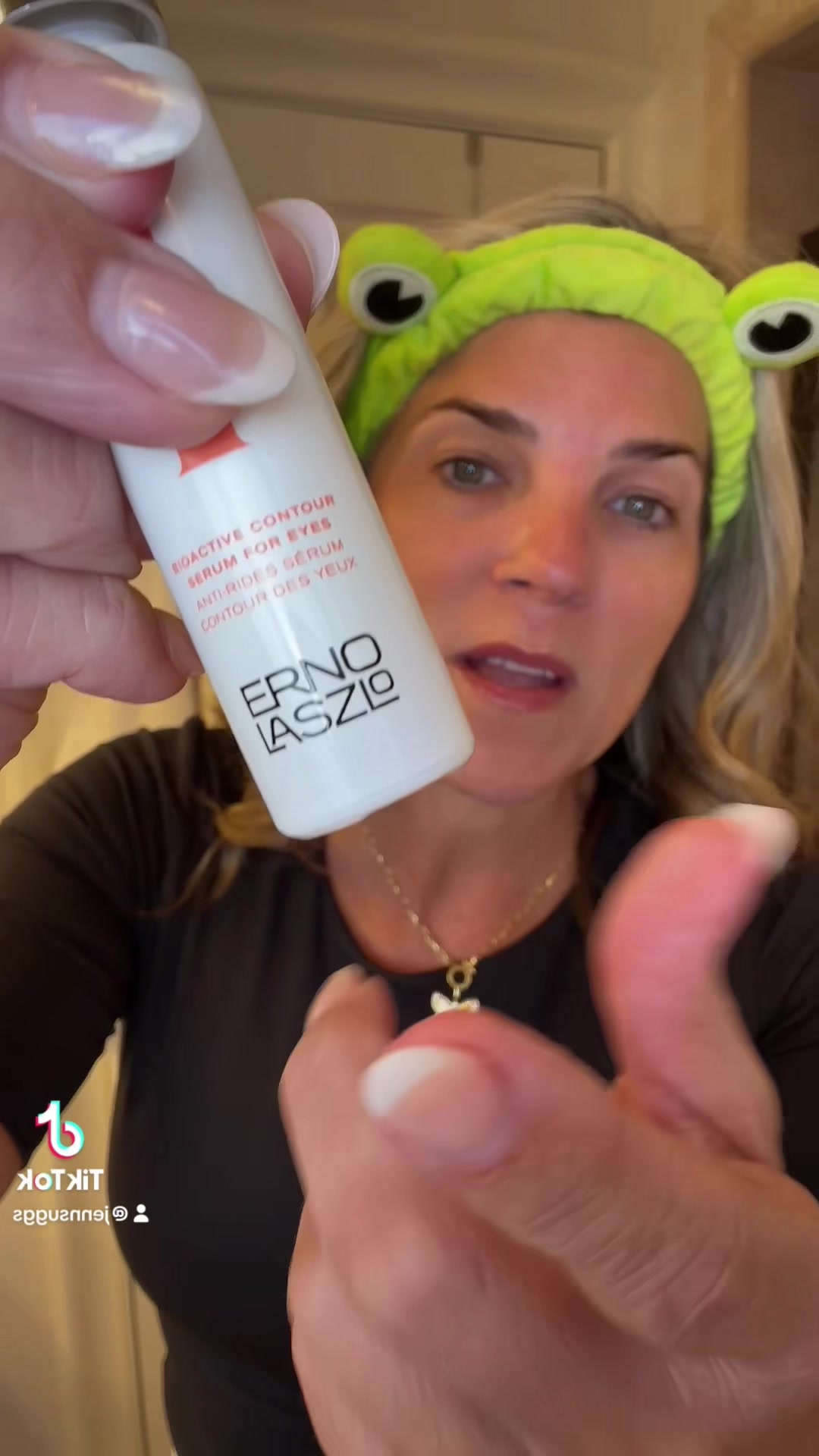TikTok post by @jennsuggs for Erno Laszlo. Caption reads: [...] #tiktokshopspringglowup #genx #eyes....