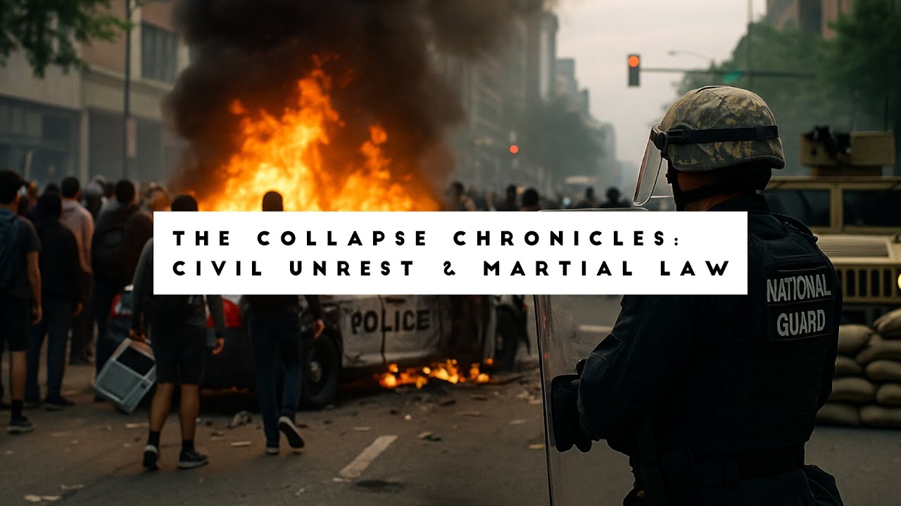 YouTube post by @CasualPreppersPodcast for BattlBox. Caption reads: The Collapse Chronicles: Civil Unrest & Martial....