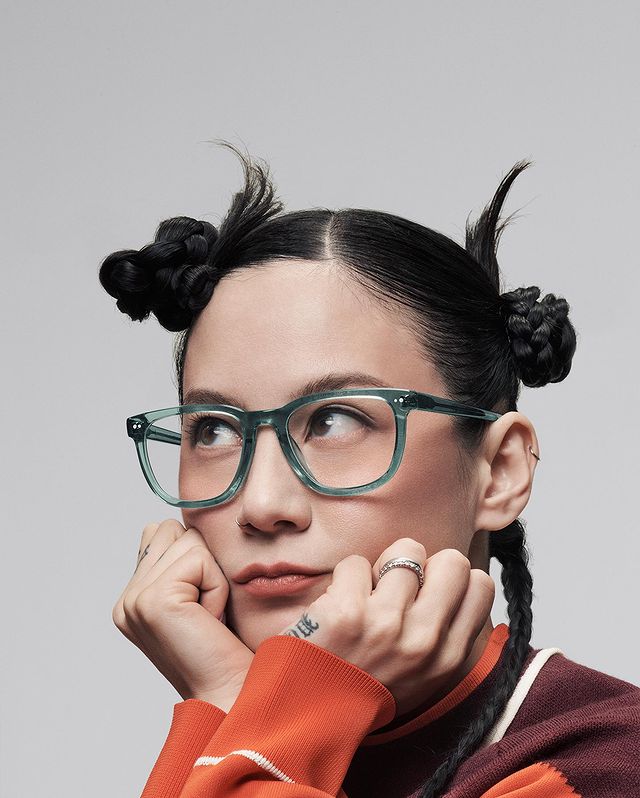 Instagram post by @jbrekkie for Warby Parker. Caption reads: Fall 2023 with @warbyparker 🫶.
