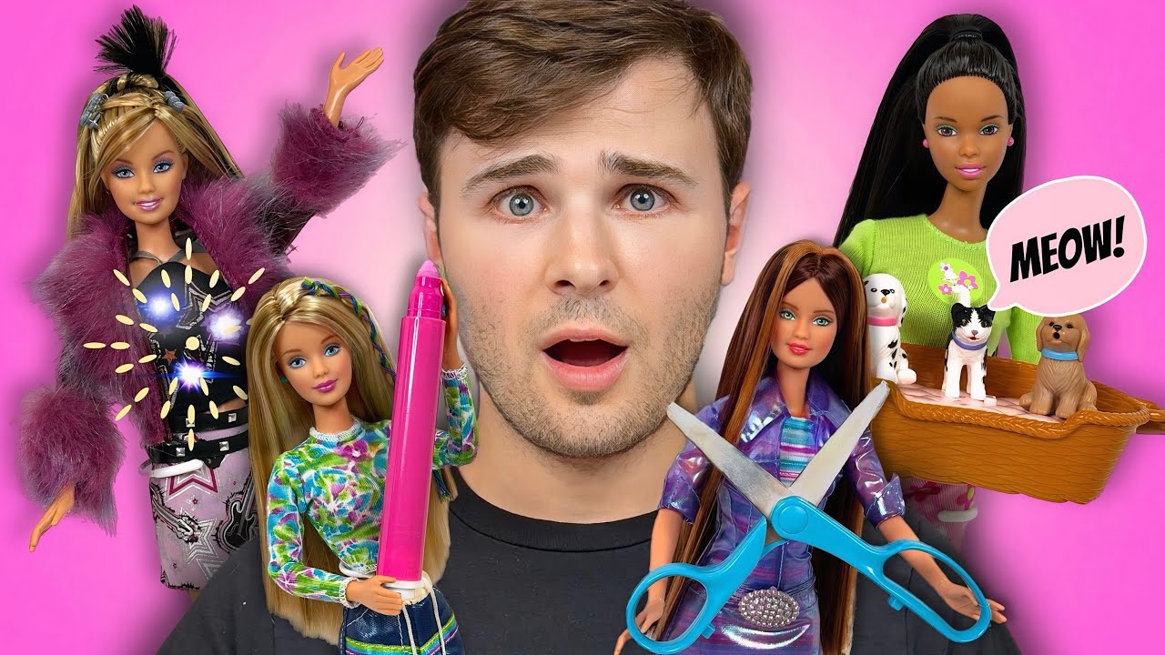 YouTube post by @dolls2remember for Sound Effect Library. Caption reads: I Tested Fun GIMMICK Barbies from our Childhood!....
