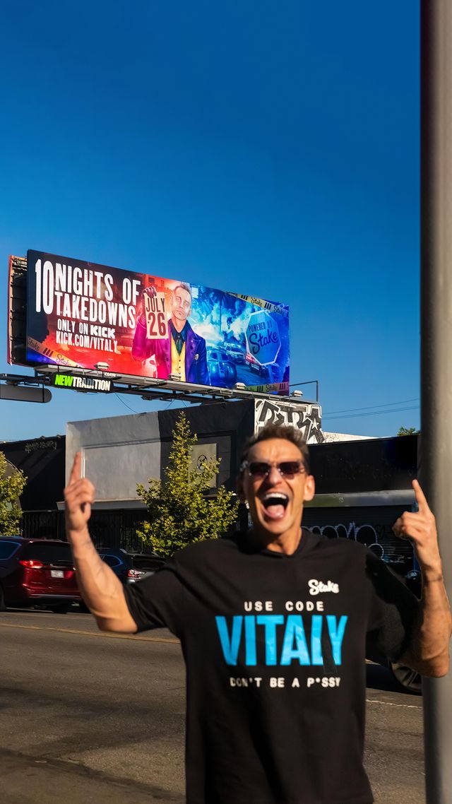Instagram post by @vitalythegoat for Kick. Caption reads: First ever Kick Streamer w/ a Billboard 🚨 Season....