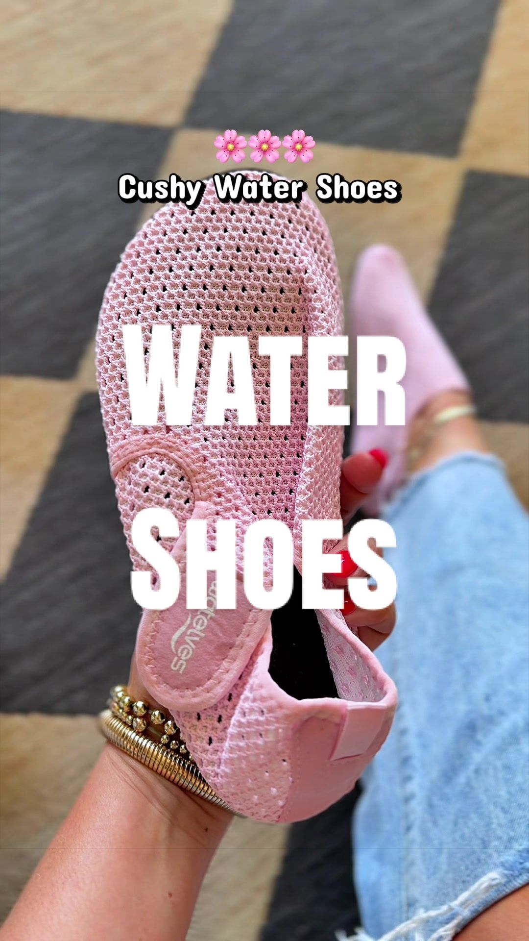 TikTok post by an influencer for WateLves. Caption reads: Love this PINK 💕🌸 @WateLves Footwear #watershoes....