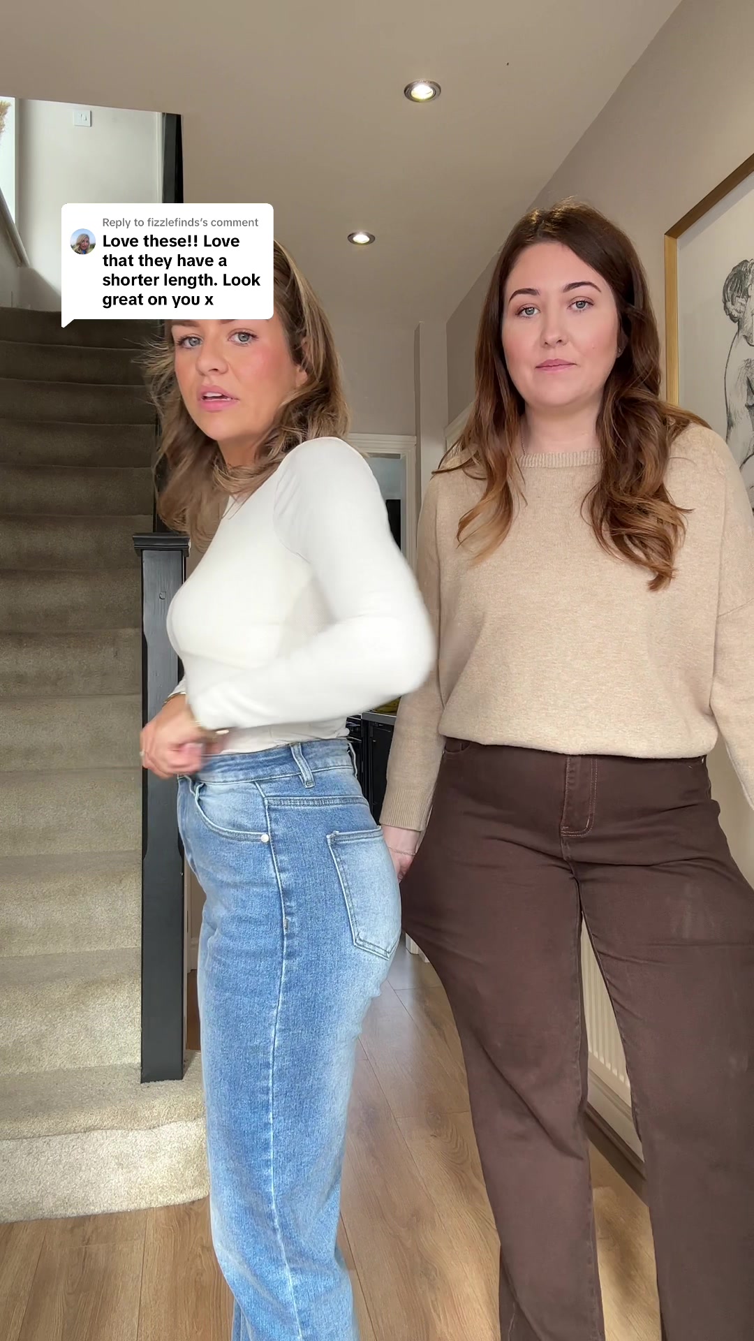 TikTok post by @hanandkal for KATCH ME. Caption reads: Replying to @fizzlefinds katch me viral jeans....
