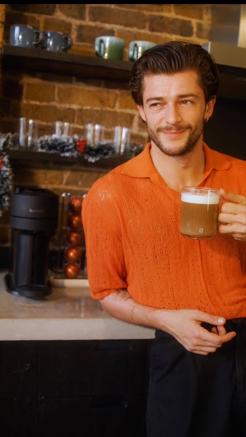 Instagram post by @sammsalter for Nespresso. Caption reads: Enjoy the festive collection ya filthy animals....